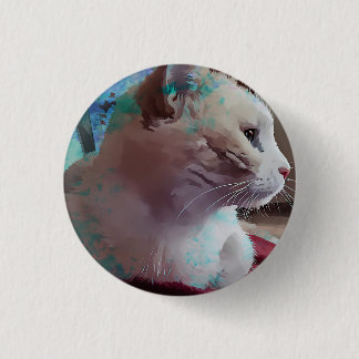 Vit katt närbild med blå målarfärg effekt knapp