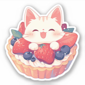 Vit katt och blandad berry Tart Sticker Klistermärken
