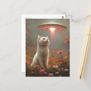 Vit Katt och UFO Vykort
