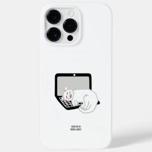 Vit katt på bärbar dator iPhone 14 Pro max.