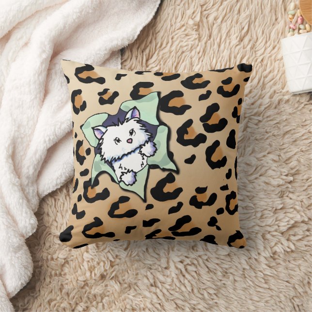 Vit katt på leopard Skriv ut Kudde (Filt)