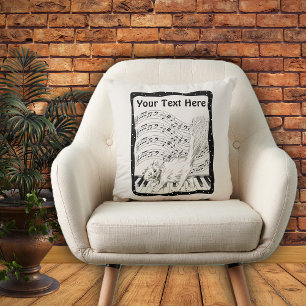 Vit-katt på Piano Music Note Pub Ram Kudde