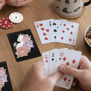 Vit katt Pastell Blommig Svart Romantisk Botanisk Casinokort