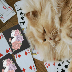 Vit katt Pastell Blommig Svart Romantisk Botanisk Casinokort