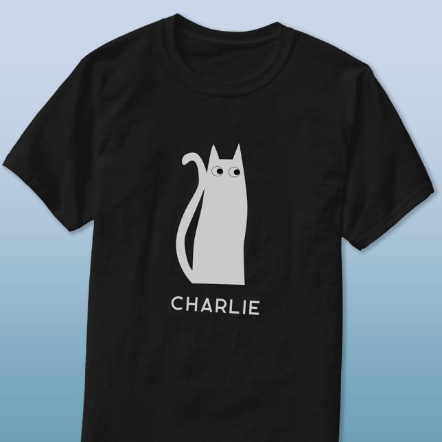 Vit katt Personlig T Shirt (White cat personalized name t-shirt)