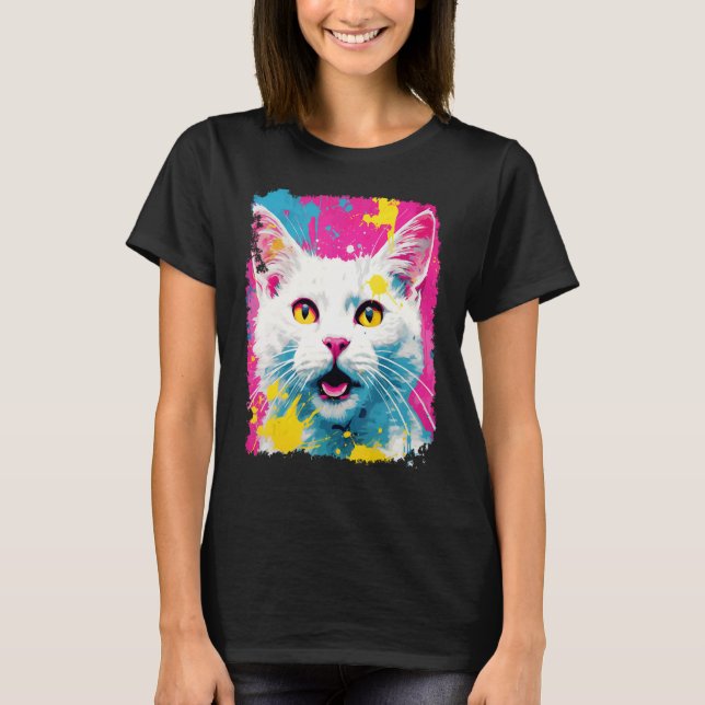 Vit Katt Popkonst T Shirt (Framsida)