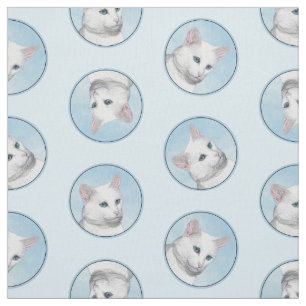 Vit katt Porträtt målning av färgen Cute Original  Tyg