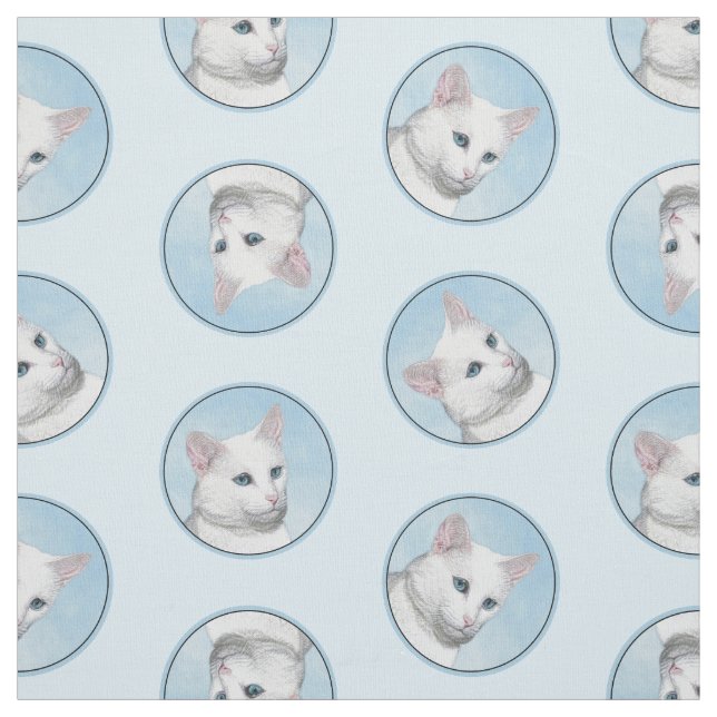 Vit katt Porträtt målning av färgen Cute Original  Tyg (Provkarta)