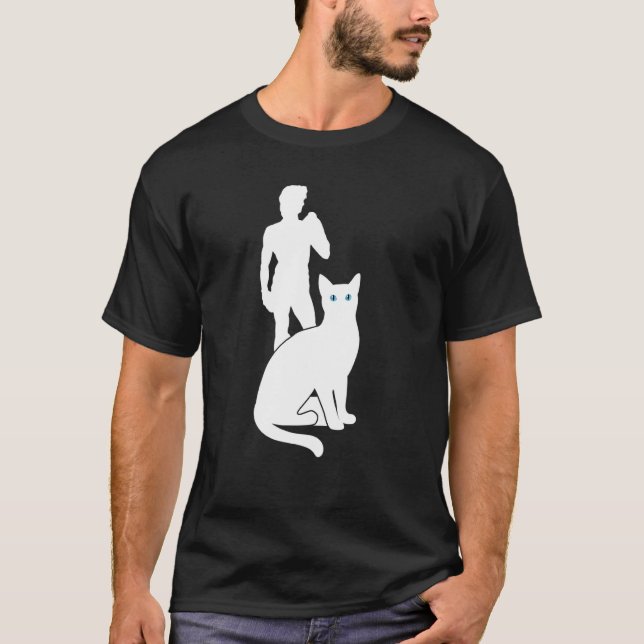 Vit katt Resa Siluett David av Michaelangelo T Shirt (Framsida)