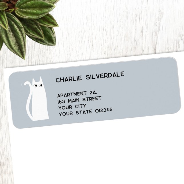 Vit katt Returadress Returadress Etikett (Fun white cat personalized return address label)