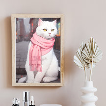 Vit Katt Rosa Outfit Fall Winter Manga Wall Art