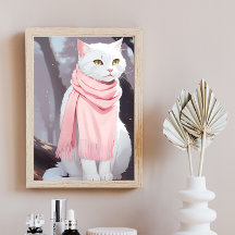 Vit Katt Rosa Outfit Fall Winter Manga Wall Art
