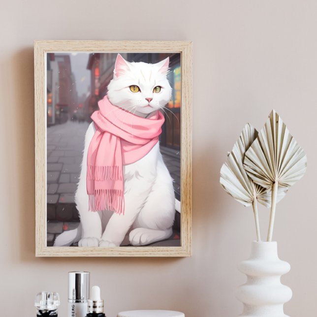 Vit Katt Rosa Outfit Fall Winter Manga Wall Art Poster (Skapare uppladdad)