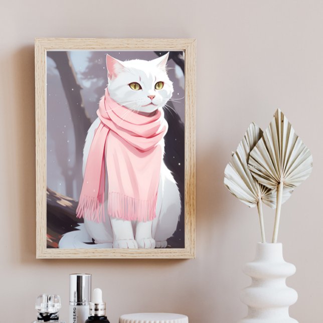 Vit Katt Rosa Outfit Fall Winter Manga Wall Art Poster (Skapare uppladdad)