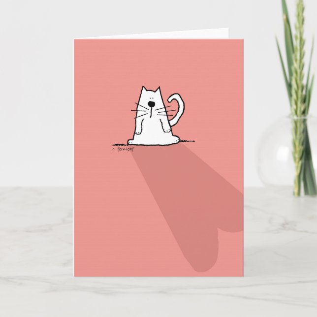 Vit katt, Rosa Valentine Heart Helgkort (Framsida)