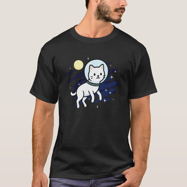 Vit Katt Rymd Astronaut Måne Djurfantastisk Mamma  T Shirt (Framsida)