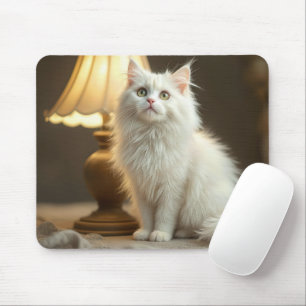 Vit Katt Sitta i varm lampa Musmatta