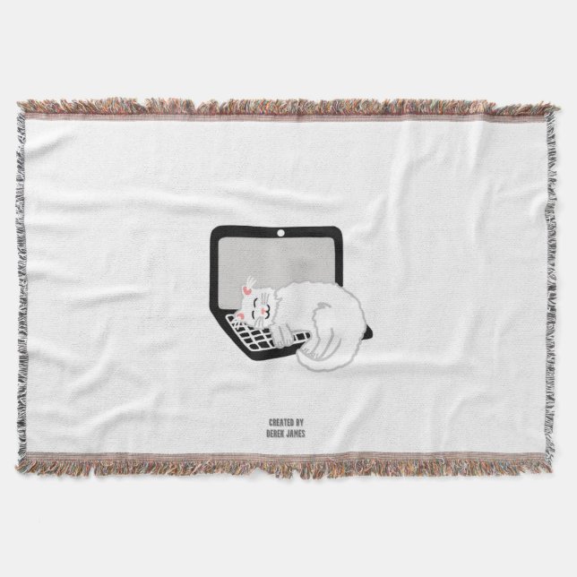 Vit katt som svänger på Blankett för bärbara dator Filt (Framsidan)