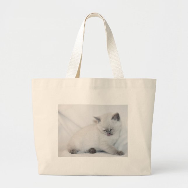 Vit katt som vårdar sig själv jumbo tygkasse (Framsidan)