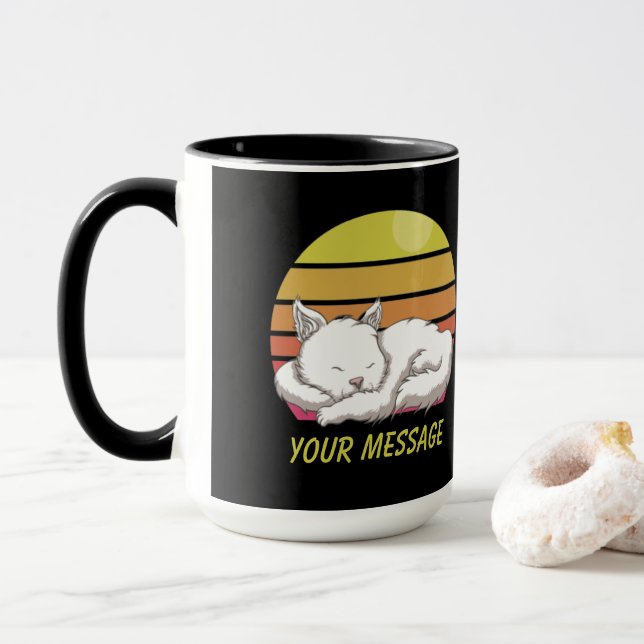 Vit katt, sömn mugg (Med munk)