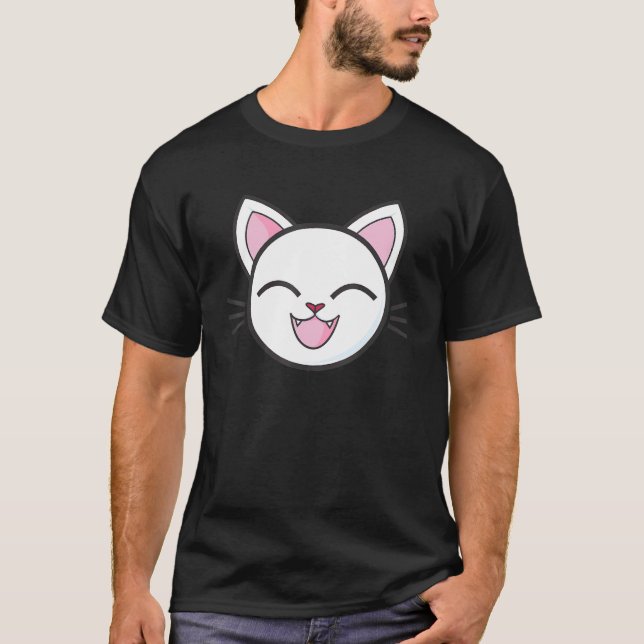 Vit katt söt underhållande djur t shirt (Framsida)