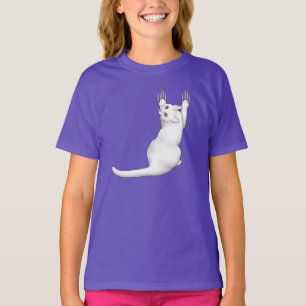 Vit Katt tecknad teckning, kliande och sönderfall Tee