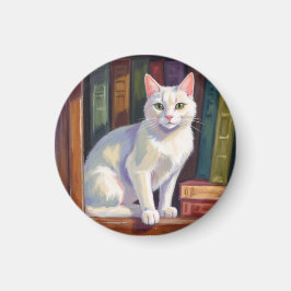 Vit katt teckning magnet