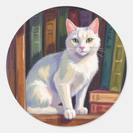 Vit katt teckning runt klistermärke