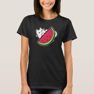 Vit katt under sött vattenmelonsegment t shirt