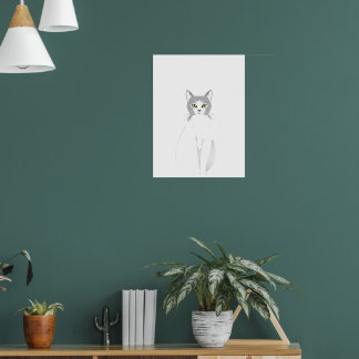 vit katt vattenfärgsroliga katter älskare poster