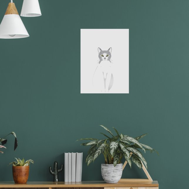 vit katt vattenfärgsroliga katter älskare poster (Vardagsrum 1)