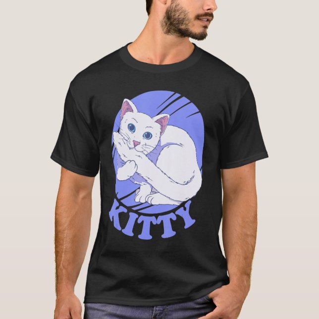 Vit kattbitning svan t shirt (Framsida)