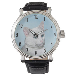 Vit kattfärg - Cute Original Cat Art Armbandsur
