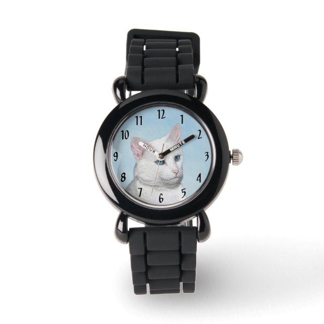 Vit kattfärg - Cute Original Cat Art Armbandsur (Framsida)
