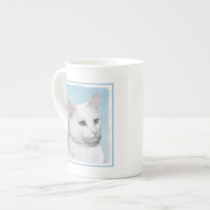 Vit kattfärg - Cute Original Cat Art Benporslin Mugg