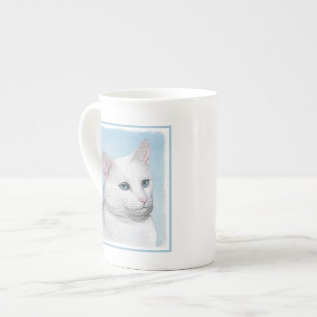 Vit kattfärg - Cute Original Cat Art Benporslin Mugg (Framsida vänster)
