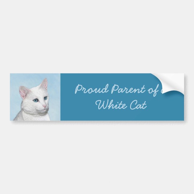 Vit kattfärg - Cute Original Cat Art Bildekal (Framsidan)