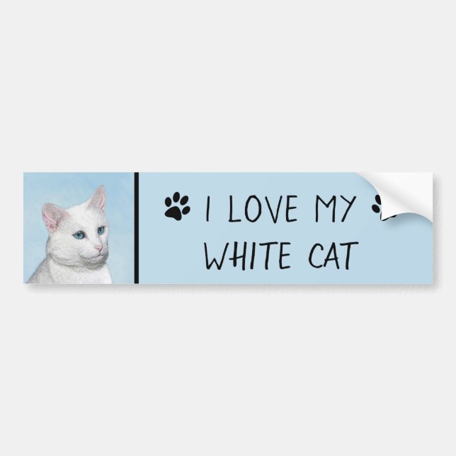 Vit kattfärg - Cute Original Cat Art Bildekal (Framsidan)