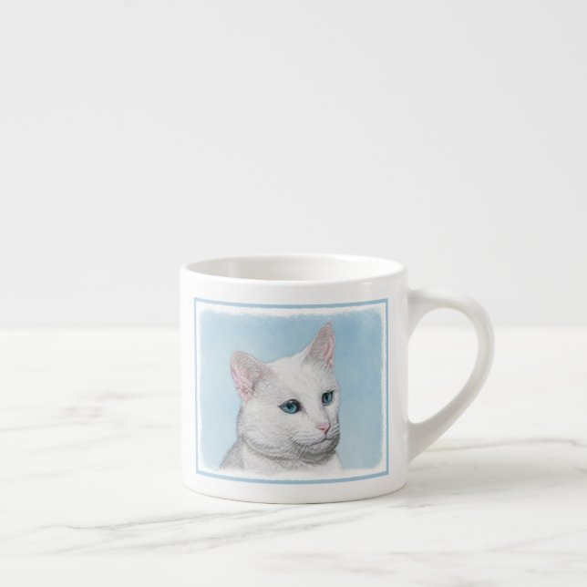 Vit kattfärg - Cute Original Cat Art Espressomugg (Höger)