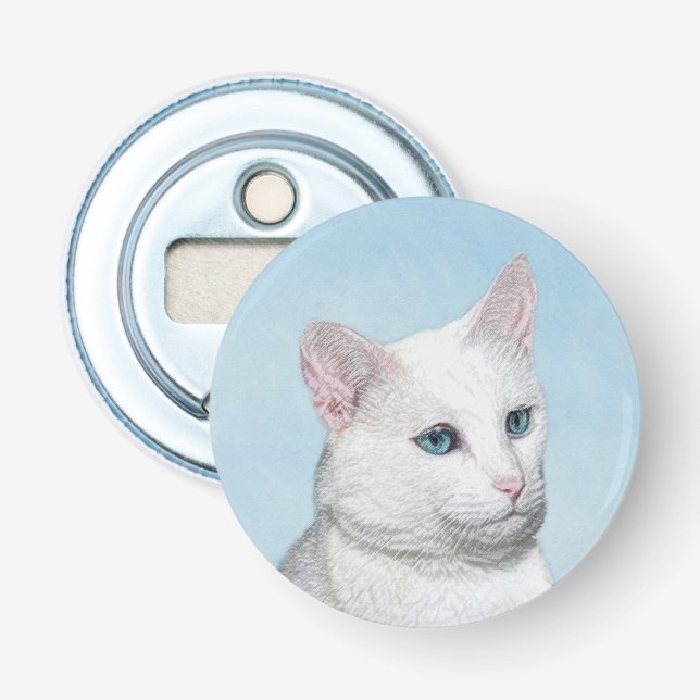 Vit kattfärg - Cute Original Cat Art Flasköppnare (Framsidan)