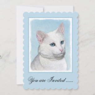 Vit kattfärg - Cute Original Cat Art Inbjudningar