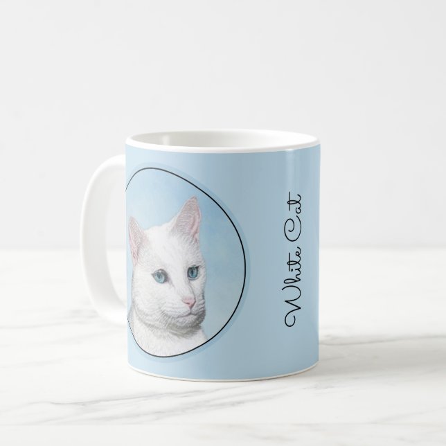Vit kattfärg - Cute Original Cat Art Kaffemugg (Framsida vänster)