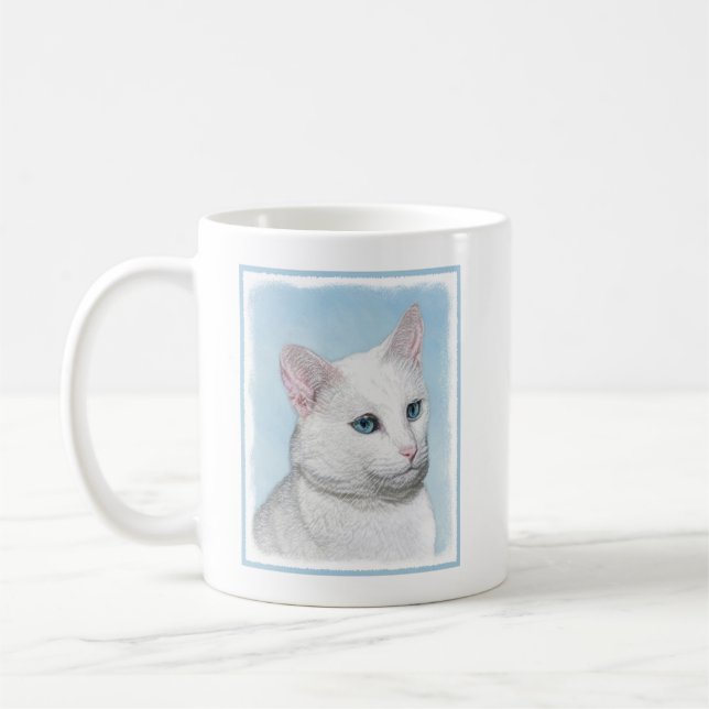 Vit kattfärg - Cute Original Cat Art Kaffemugg (Vänster)