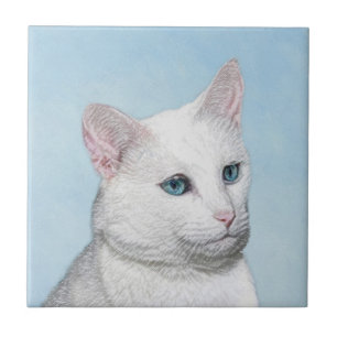 Vit kattfärg - Cute Original Cat Art Kakelplatta