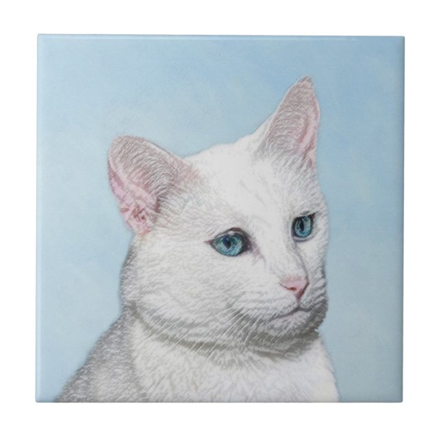 Vit kattfärg - Cute Original Cat Art Kakelplatta (Framsidan)