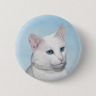 Vit kattfärg - Cute Original Cat Art Knapp