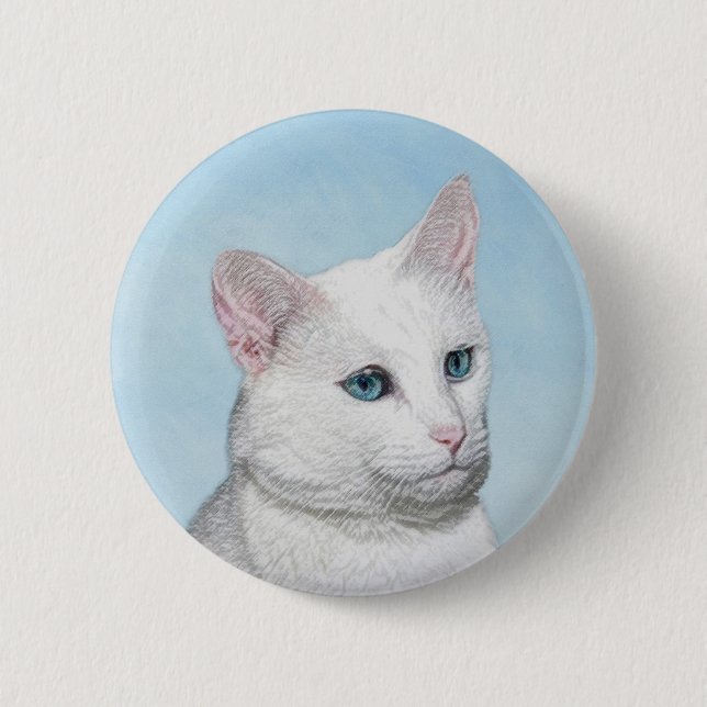 Vit kattfärg - Cute Original Cat Art Knapp (Framsida)