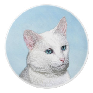 Vit kattfärg - Cute Original Cat Art Knopp
