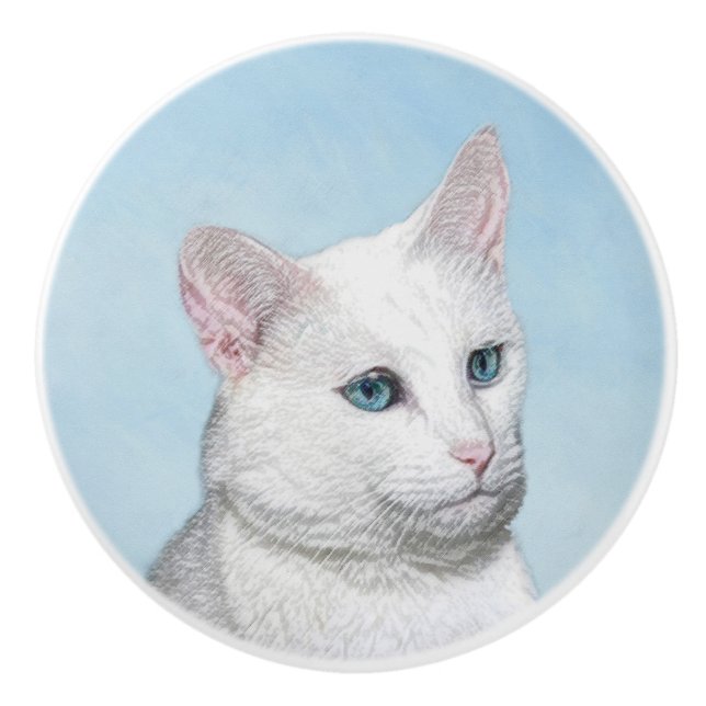Vit kattfärg - Cute Original Cat Art Knopp (Framsidan)