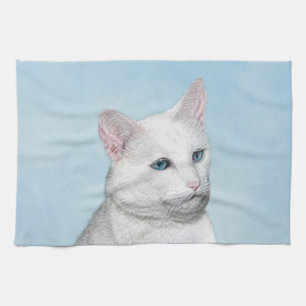 Vit kattfärg - Cute Original Cat Art Kökshandduk